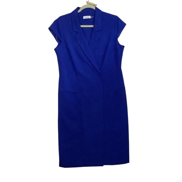 Calvin Klein Blue Wrap Style Professional Blazer Dress Cap Sleeves Women 14 - Picture 1 of 7